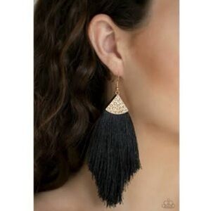 Paparazzi Tassel Tempo Gold‎ & Black Earrings